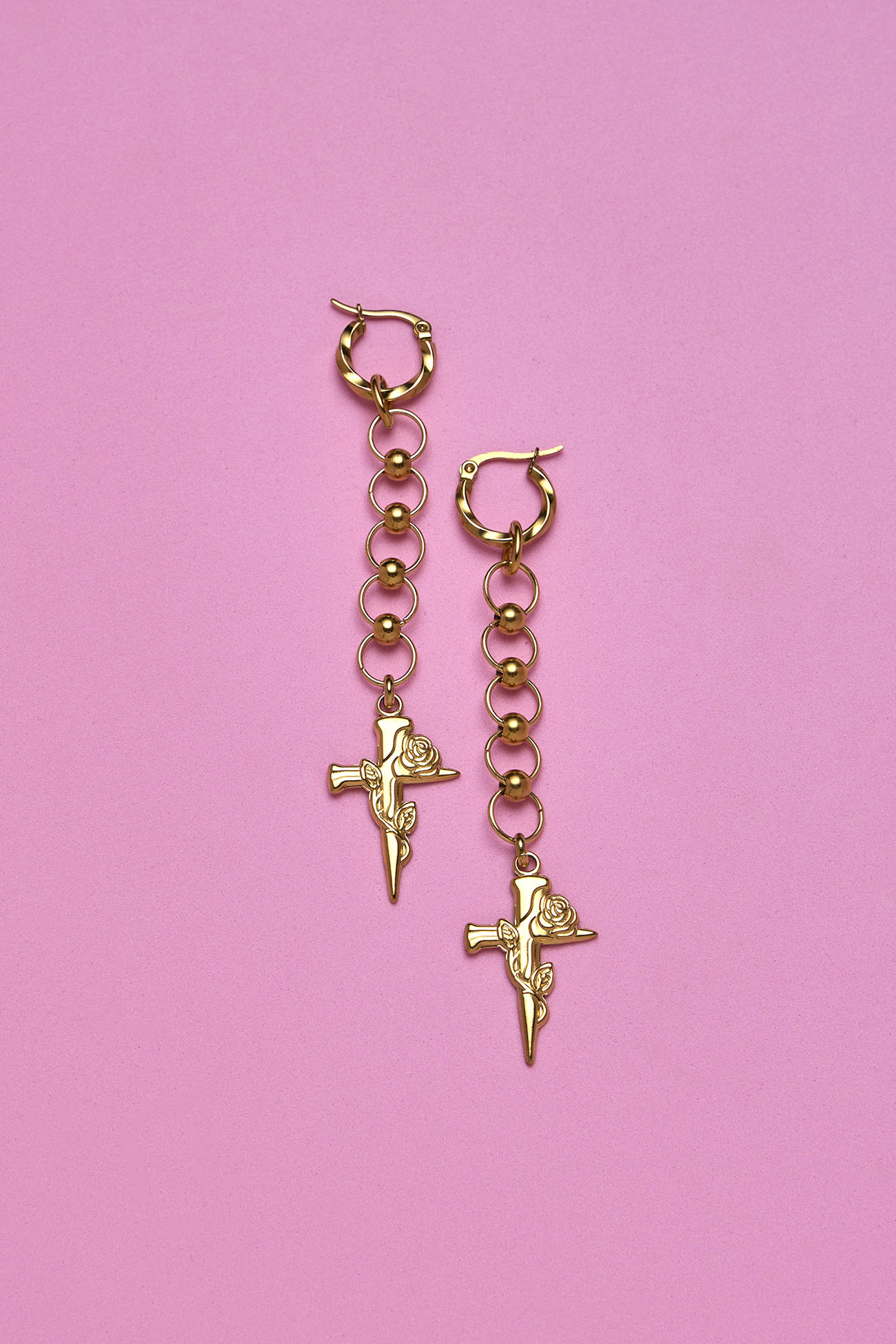Pendientes Cross Rose Gold